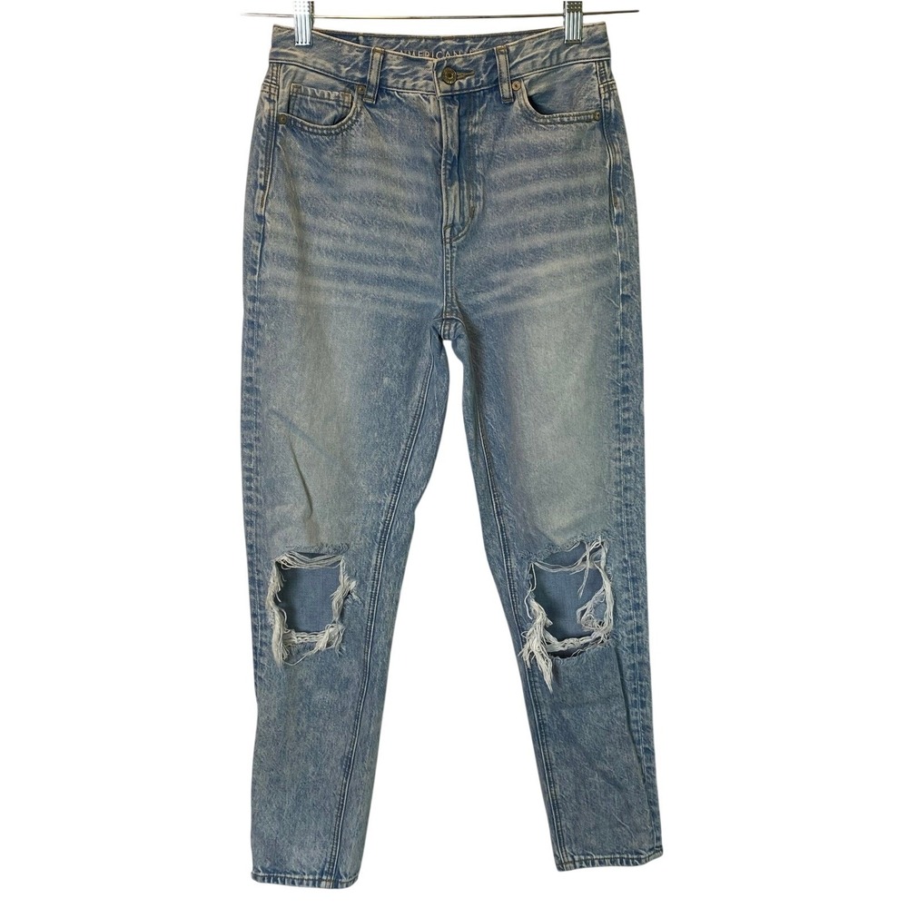 American Eagle Women's Size 0 Distressed Mom Jeans Denim Light Wash